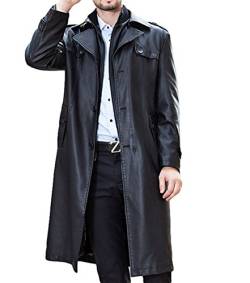 PLAER Herren Mode Geschäft Leder Lange Graben Mantel Doppelkragen Plus Samt warmen Lange Lederjacke (L) von PLAER