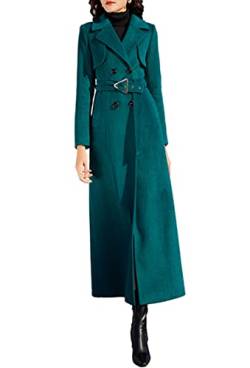 Damen Zweireihig Dicke Warm Winter Lange Wollmischung Trenchcoat Jacke Kaschmir Mantel, Dunkelgrüner Anzugkragen - Stil 5, 38 von PLAERPENER