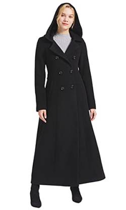 PLAERPENER Damen Elegant Wollmischung Mantel Max-Länge Kapuze Winter Lang Jacke Mantel Mantel, Schwarz Stil 2, 40 von PLAERPENER