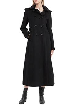 PLAERPENER Damen Elegant Zweireihig Lang Winter Wolle Mantel Kapuze Warm Mäntel Trenchcoat, Schwarz , 40 von PLAERPENER