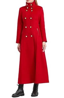 PLAERPENER Damen Stehkragen Lange Wolljacke Schräge Taschen Winter Outwear Wolle Trenchcoat, rot, 40 von PLAERPENER