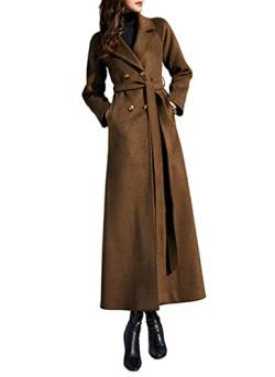 PLAERPENER Damen Trenchcoat Kaschmir Wolle Winter Warm Dicke Zweireihig Lange Jacke, Anzugkragen, Stil 7, Kaffeebraun, 36 von PLAERPENER