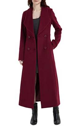 PLAERPENER Damen Zweireihige Charmante Kaschmirwolle Erbsenmantel Jacke Warm Dicke Lang Winter Outwear Trenchcoat, violett, rot, 42 von PLAERPENER