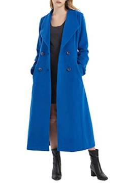 PLAERPENER Herbst Winter Damen Elegante Zweireihige Kaschmir Wolle Mantel Lang Mantel Jacke, königsblau, 40 von PLAERPENER