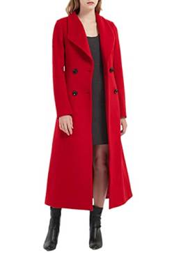PLAERPENER Herbst Winter Damen Elegante Zweireihige Kaschmir Wolle Mantel Lang Mantel Jacke, rot, 44 von PLAERPENER