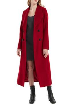 PLAERPENER Herbst Winter Damen Elegante Zweireihige Kaschmir Wolle Mantel Lang Mantel Jacke, weinrot, 38 von PLAERPENER