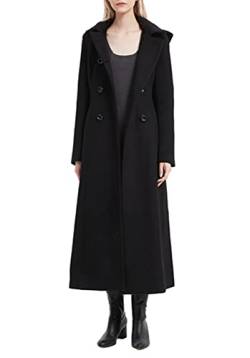 Winter Damen Zweireihige Kapuze Lange Kaschmir Wolle Übermantel Jacke Max Länge Erbsen Trenchcoat, Schwarz , 40 von PLAERPENER