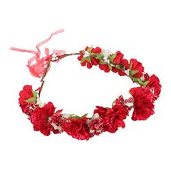 PLAFOPE 1Stk Kranz Tiara Haarschmuck für Frauen Hochzeitsgirlande haar spangen Blumengirlande Stirnband Blumenkopfbedeckungen Hochzeit Haarschmuck Mori-Abteilung Requisiten Damen Stoff rot von PLAFOPE