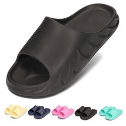 PLAME Unisex Badelatschen EVA Schaum Slides Badeschuhe Sommer Rutschfeste Plateau Super Weiche Schlappen 36-46 EU (Schwarz, eu_footwear_size_system, adult, men, numeric, medium, numeric_42) von PLAME