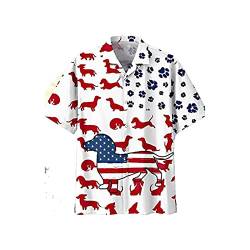 PLAYBOYSJ Dackel-Hawaii-Hemd Mit Amerikanischer Flagge, Für Männer Und Frauen, Weich Und Bequem, Sinnvolles Geschenk Für Vater, Ehemann, Freund (Color : White, Size : XL) von PLAYBOYSJ
