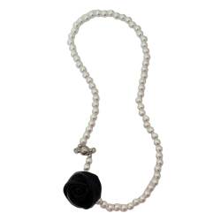 Auffällige Perlen-Schlüsselbein-Kette, elegante schwarze Rosen-Blumen-Halskette, modischer Blumenanhänger, Schlüsselbein-Kette, Siehe Abbildung von PLCPDM