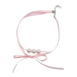 Halskette mit Schmetterlings-Anhänger, Schleife, Perlen, Halskette für Frauen und Mädchen, Metall-Kette, stilvolles Accessoire, Wie abgebildet von PLCPDM