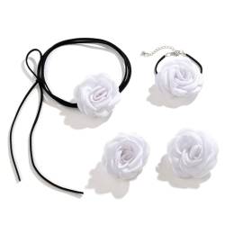 PLCPDM 3-teiliges Set, elegante Kordelkette zum Schnüren, Halskette für Damen und Mädchen, große Blumen-Anhänger, Charm-Halskette, Armband und Ohrringe, Siehe Abbildung von PLCPDM