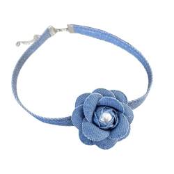 PLCPDM Blue Denims Gürtel mit großer Blume, Choker-Halskette für Damen, Trend 2024, modischer Halsschmuck, Accessoire für Damen und Mädchen, Siehe Abbildung von PLCPDM
