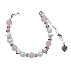PLCPDM Elegantes Perlenarmband aus Legierung für Damen und Mädchen, Handkette mit Herzanhänger, einfache, zarte Perlen, niedliche Charm-Armbänder von PLCPDM