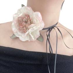 PLCPDM Moderne Stoff-Blumen-Halskette, auffälliges Nackenband, Schmuck, schickes Stoffblumen-Halskette für modebewusste Frauen, Wie abgebildet von PLCPDM