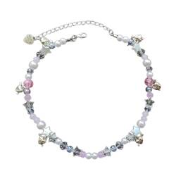 PLCPDM Schicke Stern-Herz-Charm-Halskette, elegante Kristallstern-Perlen-Halskette mit Herz-Verzierung für Fashionistas, Wie abgebildet von PLCPDM