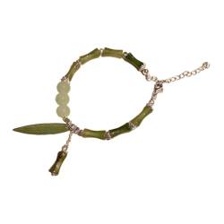 PLCPDM Stilvolles simuliertes Bambus-Armband, handgefertigter Handgelenkschmuck, verstellbare Länge, Armband aus Kunstharz, Perlenarmband für Damen von PLCPDM