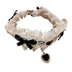 PLCPDM Zarte Spitze Bowknot Hals Kette Charm Schöner Herzanhänger Halskette mit funkelnden Diamanten für Modebegeisterte, Wie abgebildet von PLCPDM