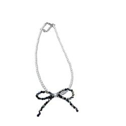 Schöne Perlen-Halskette; schimmernder Kristall-Schleifenanhänger, Halskette, Perlen-Halskette; Verzierung für Damen, Wie abgebildet von PLCPDM