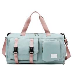 Sporttasche für Damen, mit Schuhfach, Reisetasche, Übernachtungstasche, für Schwimmen, Basketball, Grün mit Puder von PLCPDM