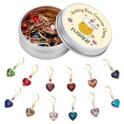 PLIGREAT 12 Colors Jeweled Hearts Pendants Stitch Markers Rainbow Crochet Stitch Marker with Removable Lobster Clasp for Weaving Sewing Quilting Women Knitting Gift DIY Jewelry Making Accessories von PLIGREAT