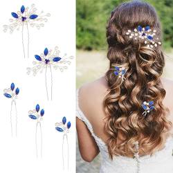 PLIGREAT 5 Stück Blauer Strass Perle Haarspangen Braut Haarnadeln Hochzeit Haarspange Haarspange Haarklammer Haarnadeln für dünnes Haar Frauen Haarschmuck von PLIGREAT