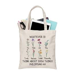 PLITI Christliche Tragetasche, religiöses Geschenk, Bibelvers Geschenk, Whatever Is True Wildflower Philippians 4:8 Floral Bible Handtasche, Philipper 4:8 Tgu, medium von PLITI