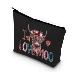 PLITI Highland Cow Make-up-Tasche, Kuh-Liebhaber, Kosmetiktasche, Bauernhofmädchen, Geschenk, "I Love Moo", lustiges Kuh-Spruch, Geschenk für Freundin, Ehefrau, I Love Cow Blu, modisch von PLITI