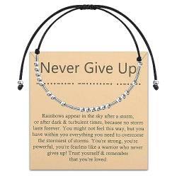 PLITI Krebsbewusstsein Geschenk Krebs Überlebende Geschenk Never Give Up Morse Code Inspirierendes Armband für Frauen, M, Edelstahl von PLITI