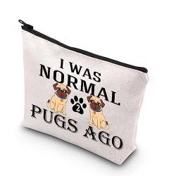 PLITI Mops-Make-up-Tasche für Mops-Hundeliebhaber, Geschenk "I was Normal 2 Pugs Ago", Reisetasche, verrückter Mops, Dame, Geschenk für Mops, Hundebesitzer, Geschenk, Normal 2 Möpse U, modisch von PLITI