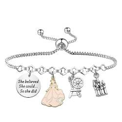 PLITI Prinzessin Aurora Geschenk Schlafende Prinzessin Liebhaber Geschenk She Believed She Could So She Did Inspirierendes Armband, M, Edelstahl von PLITI