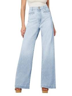 PLNOTME Damen Jeans mit hoher Taille, weites Bein, lockerer Stretch, trendige, lässige Denim-Hose, Blau, 40 von PLNOTME