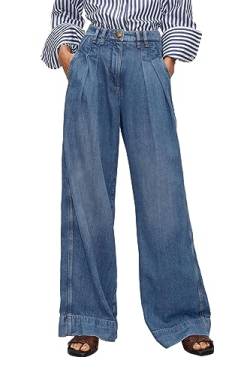PLNOTME Damen Jeans mit hoher Taille und weitem Bein, Baggy Mom Casual Denim Hosen, Blau, 36 von PLNOTME