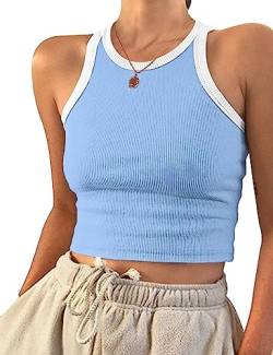 PLOKNRD Damen Ärmellos Racerback Rundhals Tank Top Blaue Weiß XXL von PLOKNRD