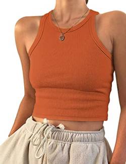 PLOKNRD Damen Ärmellos Racerback Rundhals Tank Top Dunkelorange M von PLOKNRD