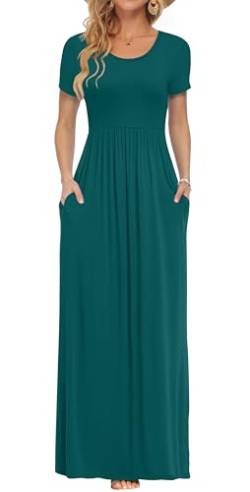 PLOKNRD Damen Sommerkleider Lang Maxikleid Elegant Freizeitkleid mit Taschen 2XL Dunkelgrün von PLOKNRD