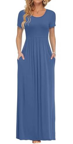 PLOKNRD Damen Sommerkleider Lang Maxikleid Elegant Freizeitkleid mit Taschen M Beja Blue von PLOKNRD