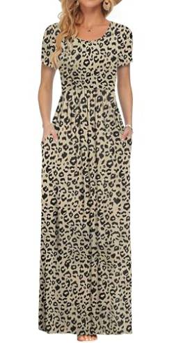PLOKNRD Damen Sommerkleider Lang Maxikleid Elegant Freizeitkleid mit Taschen M Leopard von PLOKNRD