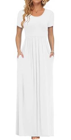 PLOKNRD Damen Sommerkleider Lang Maxikleid Elegant Freizeitkleid mit Taschen M Weiß von PLOKNRD