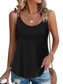 PLOKNRD Damen Tank Top Sommer Spaghetti Oberteile Ärmellose Rundhalsausschnitt Shirt Blusen Tops Schwarz XL von PLOKNRD