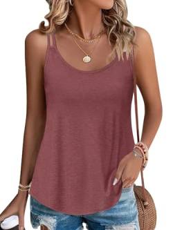 PLOKNRD Damen Tank Top Sommer Spaghetti Oberteile Ärmellose Rundhalsausschnitt Shirt Blusen Tops Wein Rot 2XL von PLOKNRD