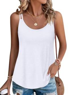 PLOKNRD Damen Tank Top Sommer Spaghetti Oberteile Ärmellose Rundhalsausschnitt Shirt Blusen Tops Weiß L von PLOKNRD