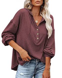 PLOKNRD Kapuzenpullover Damen Button Down Leichter Pullover für den Herbst 40-42 (Burgund, M) von PLOKNRD