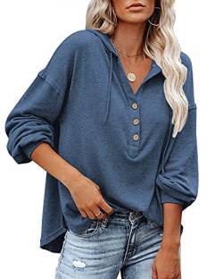 PLOKNRD Winter Oversized Pullover Damen Button Down V-Ausschnitt Sweatshirts 36-38 （Marineblau,S von PLOKNRD