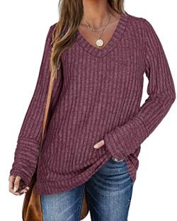 Pullover für Damen Herbst Langarm V-Ausschnitt Loose Herbst Sweatshirt (Lila，2XL von PLOKNRD