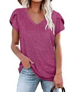 T-Shirt für Damen Casual Sommer Tops Kurzarm Tuniken (Violett,XL) von PLOKNRD