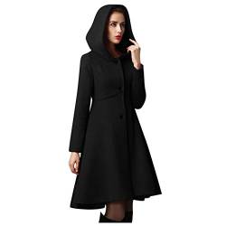 PLOT Damen Mantel Winter Einfarbig Trenchcoat Elegant Wintermantel mit Kapuze Oversized Outwear Windjacke Lang Wollmantel Coat Mantel von PLOT-Damen Mantel