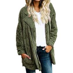 PLOT Damen Mantel Winter Revers Teddy-Fleece Jacken Einfarbig Parka Jacke Cardigan Casual Warm Teddyfell Jacke Mantel Kurz Wintermantel Outwear Coat von PLOT-Damen Mantel