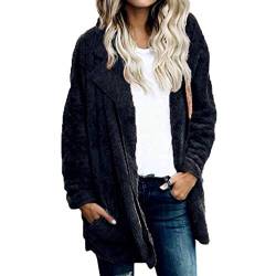 PLOT Damen Mantel Winter Revers Teddy-Fleece Jacken Einfarbig Parka Jacke Cardigan Casual Warm Teddyfell Jacke Mantel Kurz Wintermantel Outwear Coat von PLOT-Damen Mantel